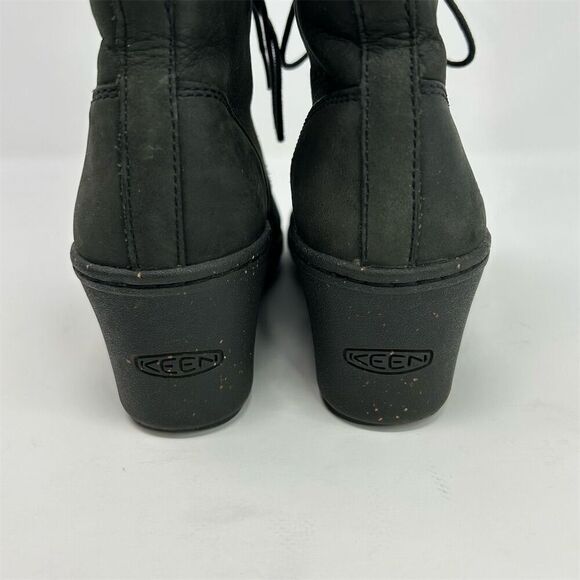 KEEN Women's Black Leather Lace-Up Mid Heel Wedge Boots Size 8.5 - Picture 9 of 14